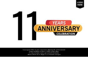 11 aniversario celebracion logotipo negro amarillo de colores con texto en gris color aislado en blanco antecedentes vector modelo diseño