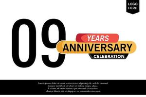 09th anniversary celebration logotype black yellow colored with text in gray color isolated on white background vector template design