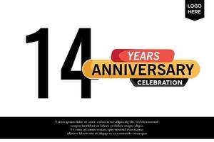 14th anniversary celebration logotype black yellow colored with text in gray color isolated on white background vector template design