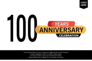 100th anniversary celebration logotype black yellow colored with text in gray color isolated on white background vector template design