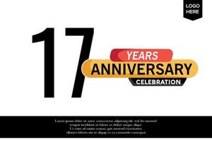 17th anniversary celebration logotype black yellow colored with text in gray color isolated on white background vector template design