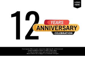 12th anniversary celebration logotype black yellow colored with text in gray color isolated on white background vector template design