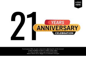 21 aniversario celebracion logotipo negro amarillo de colores con texto en gris color aislado en blanco antecedentes vector modelo diseño