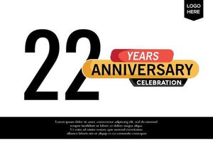 22 aniversario celebracion logotipo negro amarillo de colores con texto en gris color aislado en blanco antecedentes vector modelo diseño