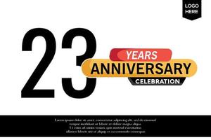 23 aniversario celebracion logotipo negro amarillo de colores con texto en gris color aislado en blanco antecedentes vector modelo diseño