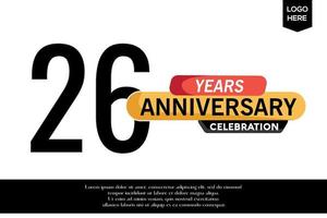 26th anniversary celebration logotype black yellow colored with text in gray color isolated on white background vector template design