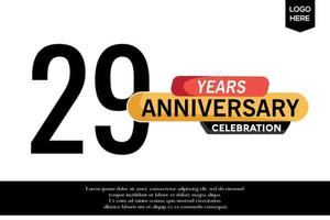 29th anniversary celebration logotype black yellow colored with text in gray color isolated on white background vector template design