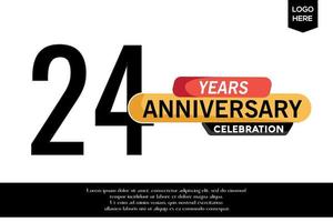 24 aniversario celebracion logotipo negro amarillo de colores con texto en gris color aislado en blanco antecedentes vector modelo diseño