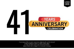 41st anniversary celebration logotype black yellow colored with text in gray color isolated on white background vector template design