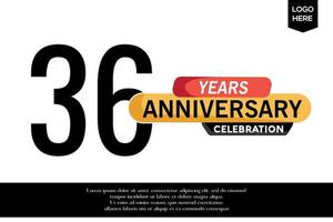 36th anniversary celebration logotype black yellow colored with text in gray color isolated on white background vector template design