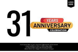 31st anniversary celebration logotype black yellow colored with text in gray color isolated on white background vector template design