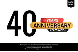 40 aniversario celebracion logotipo negro amarillo de colores con texto en gris color aislado en blanco antecedentes vector modelo diseño