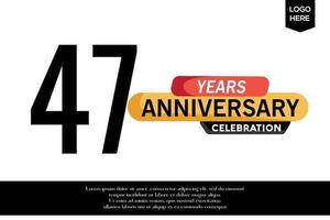 47th anniversary celebration logotype black yellow colored with text in gray color isolated on white background vector template design