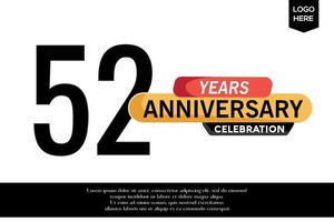 52nd anniversary celebration logotype black yellow colored with text in gray color isolated on white background vector template design