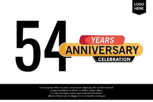 54th anniversary celebration logotype black yellow colored with text in gray color isolated on white background vector template design