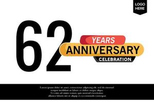 62nd anniversary celebration logotype black yellow colored with text in gray color isolated on white background vector template design