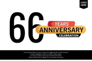 66th anniversary celebration logotype black yellow colored with text in gray color isolated on white background vector template design