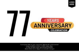 77º aniversario celebracion logotipo negro amarillo de colores con texto en gris color aislado en blanco antecedentes vector modelo diseño