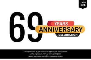 69th anniversary celebration logotype black yellow colored with text in gray color isolated on white background vector template design