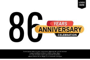 86º aniversario celebracion logotipo negro amarillo de colores con texto en gris color aislado en blanco antecedentes vector modelo diseño