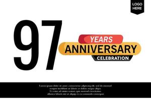 97th anniversary celebration logotype black yellow colored with text in gray color isolated on white background vector template design