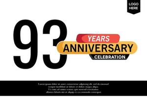 93º aniversario celebracion logotipo negro amarillo de colores con texto en gris color aislado en blanco antecedentes vector modelo diseño