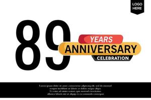 89º aniversario celebracion logotipo negro amarillo de colores con texto en gris color aislado en blanco antecedentes vector modelo diseño