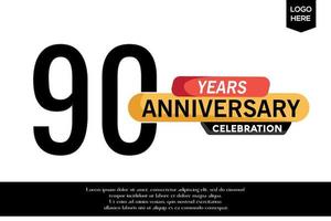 90th anniversary celebration logotype black yellow colored with text in gray color isolated on white background vector template design