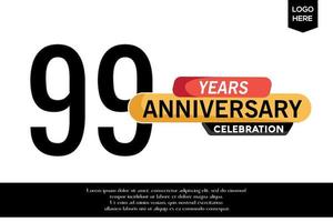 99th anniversary celebration logotype black yellow colored with text in gray color isolated on white background vector template design