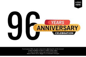 96th anniversary celebration logotype black yellow colored with text in gray color isolated on white background vector template design