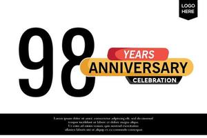 98º aniversario celebracion logotipo negro amarillo de colores con texto en gris color aislado en blanco antecedentes vector modelo diseño