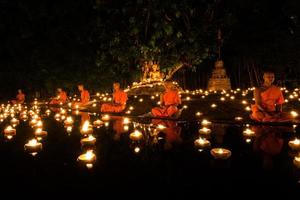 Chiang Mai Thailand, July 22th, 2013, Asaraha Busha day.  Monks are lighting the candles photo
