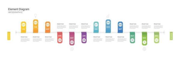 Infographic template for business. 12 Months modern Timeline element diagram calendar, 4 quarter steps milestone presentation vector infographic.