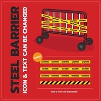 Steel barrier with wheels isometric, icons and text can be changed, icon, vector design, isolated background.