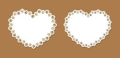 Heart shaped frame made of animal paw prints with empty space for your text and images. Cute Valentines, animal lover dog paw print border. vector