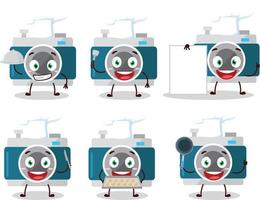 dibujos animados personaje de cámara bolsillo con varios cocinero emoticones vector