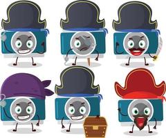 dibujos animados personaje de cámara bolsillo con varios piratas emoticones vector