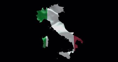 Italy map shape with waving flag background. Alpha channel outline of country video