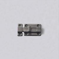 Stainless steel door bolt latch for house or office safety. Close up small door equipment. Industrial hinge tool isolated photo on plain square white background.
