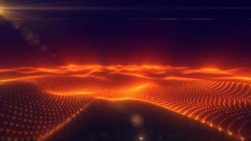 Abstract orange energy surface with magic waves of particles and points with an endation background of blur and glow with an abstract background, video 4K, 60 FPS