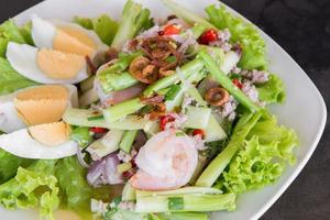 Minced pork, shrimp, boiled egg mixed with vegetable photo