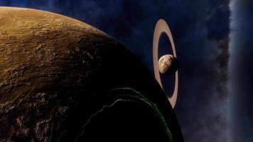binario extraterrestre planeta sistema, doble planeta espacio vuelo, 4k video
