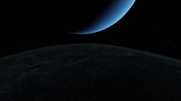 vuelo terminado neptunos luna, planeta Neptuno animación video