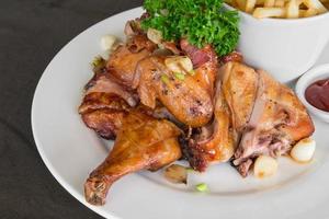 Meat Dishes - Grilled Chicken with French fried photo