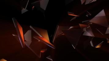 Orange and black abstract technology background with flying glass triangles and light reflections. Full HD seamless loop. video