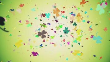 Seamlessly looping multi-colored falling shamrocks motion background animation for Saint Patrick's Day. video