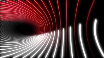 Glowing red and white circular neon light beams motion background. video