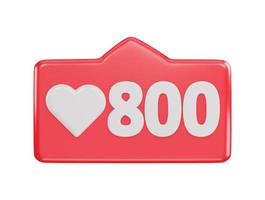 800 social media love react icon 3d rendering vector illustration