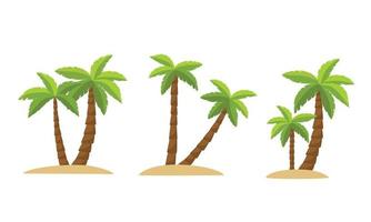 Set of a couple of palm trees in cartoon style. Collection of mini island with palm tree. Vector illustration.