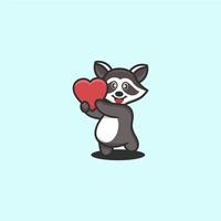 cute raccoon standing logo design vector